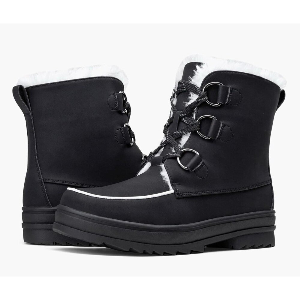 Vepose Faux Fur Lined Snow Boots Women’s 10 Waterproof Black Lace Up Winter Boot